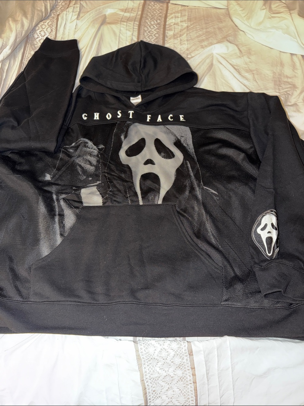 Ghost Face Scream Movie Hoodie Mens 4X Black Mesh Pullover Slasher Horror Goth